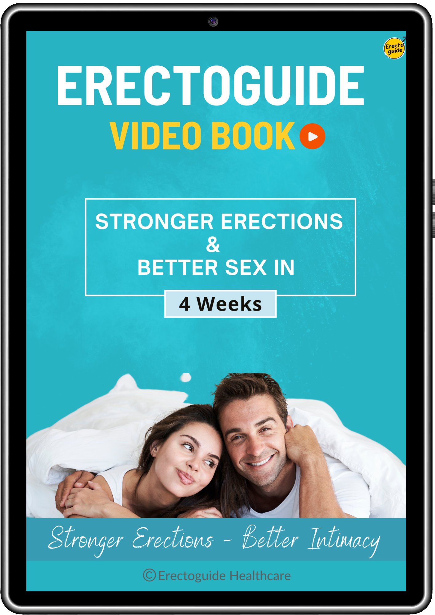 Erectoguide video book on tablet promoting natural methods for stronger erections in 4 weeks